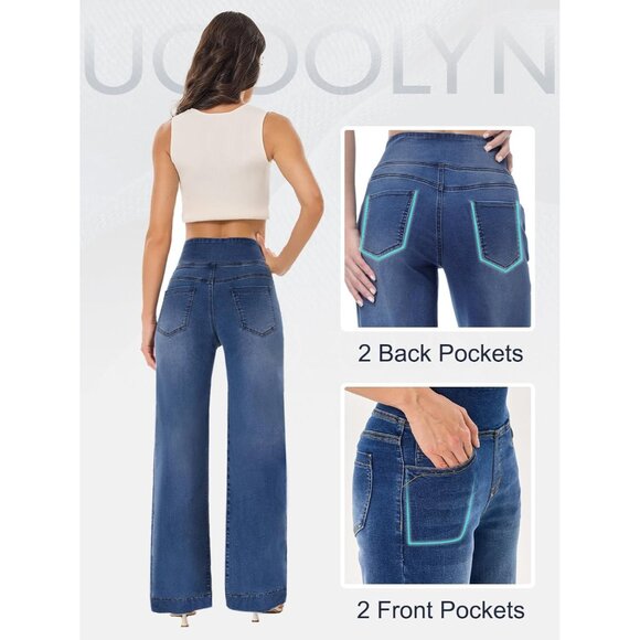 Wide Leg Jeans Women's Cotton Stretch Tummy Control High Waist Casual - Picture 3 of 6